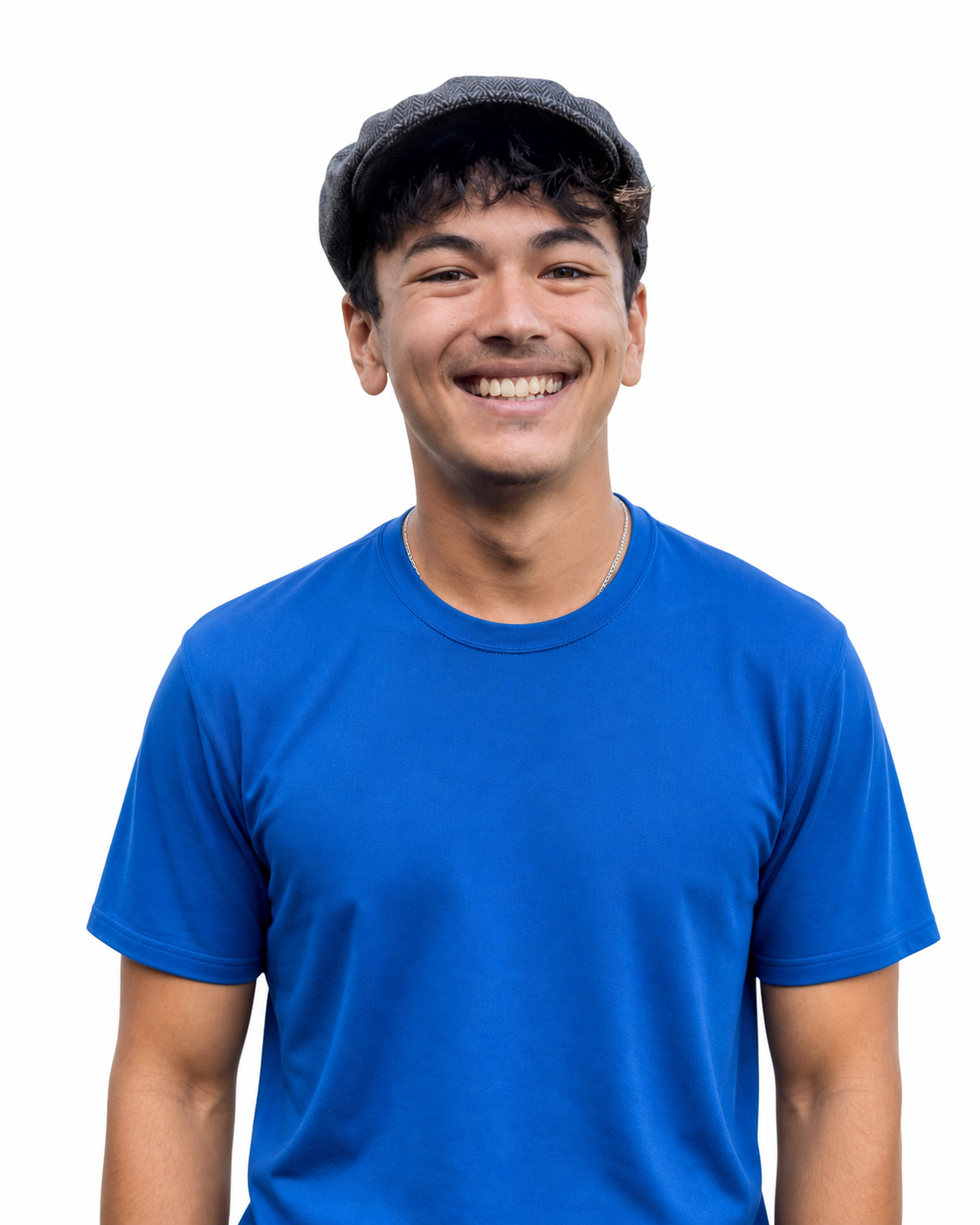 Patrick Corkum Jr. smiling in a blue shirt